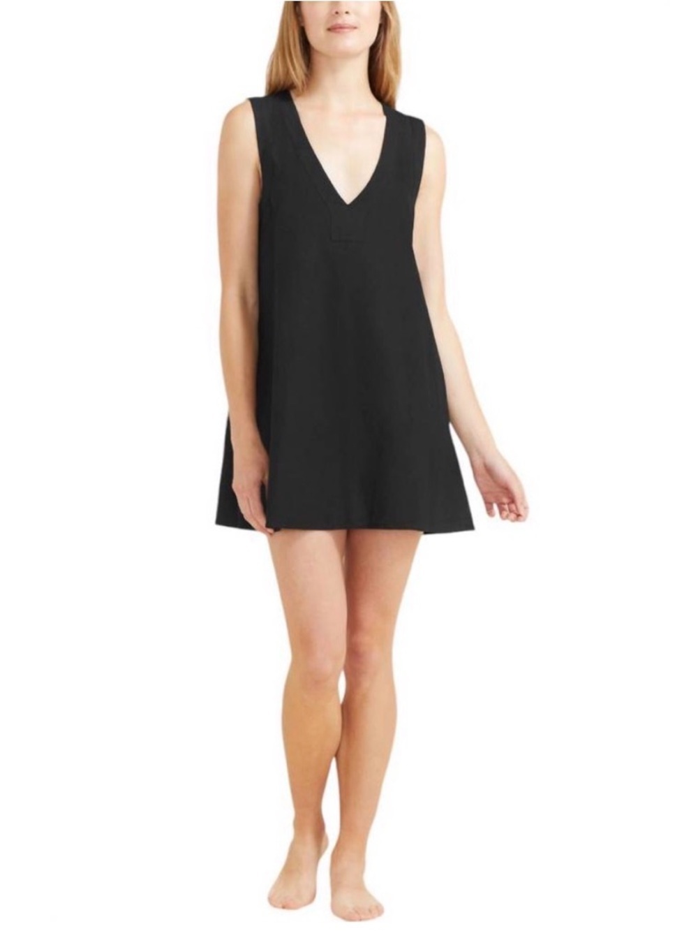 Sitano  Size S Black Cotton/Linen Blend   Sleeveless  V-Neck Mini Dress
